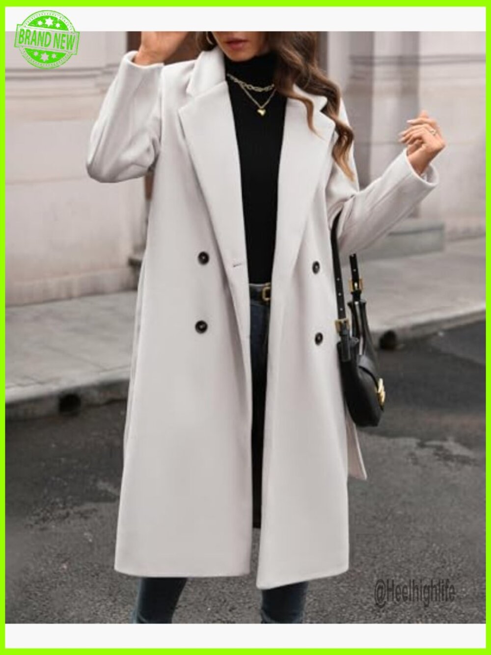 Double Breasted Wool Coat Long Oversized Peacoat - Picture 6 of 6